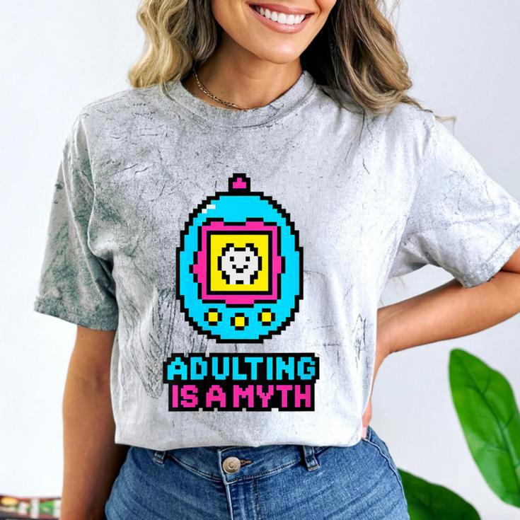 Women's Adulting Is A Myth Retro Pixel Pet Nostalgia Millennials Comfort Color Blast T-Shirt