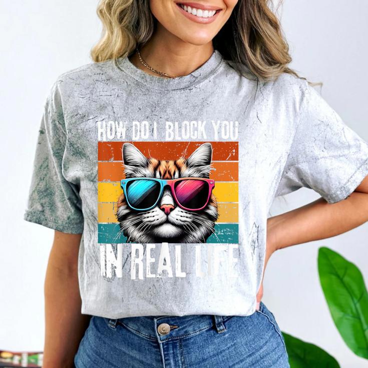 Introvert Cat How Do I Block You Retro Cat Sarcastic Men Women Girls Comfort Color Blast T-Shirt