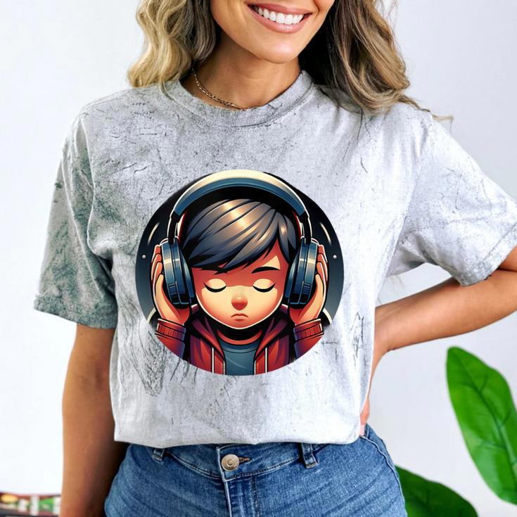 Serene Music Enthusiast With Headphones Introvert Cute Boy Comfort Color Blast T-Shirt