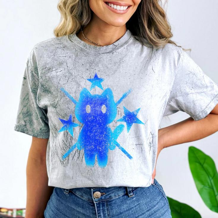 Yk2 Grunge Earthy Blue Cat With Stars Tomboy 90s Nostalgia Comfort Color Blast T-Shirt
