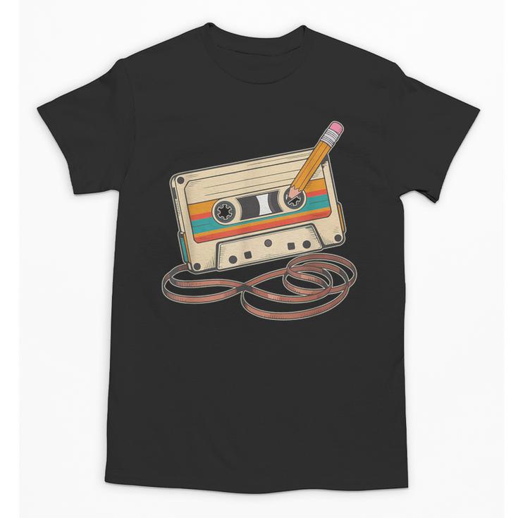 80s 90s Retro Party Costume Nostalgia Cassette Tape Pencil Unisex T-Shirt