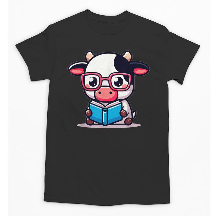 Adorable Book Lover Cow With Reading Glasses Cute Unisex T-Shirt