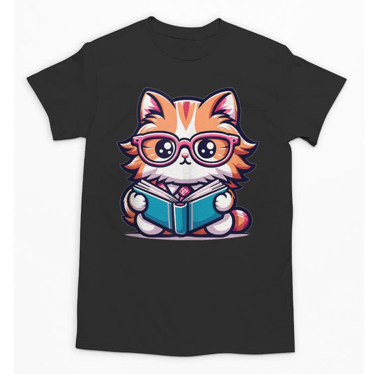 Adorable Book Lover Maine Coon Cat With Reading Glasses Cute Unisex T-Shirt