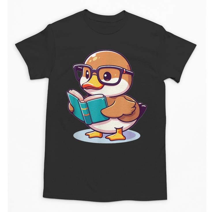 Adorable Book Lover Mallard Duck With Reading Glasses Cute Unisex T-Shirt