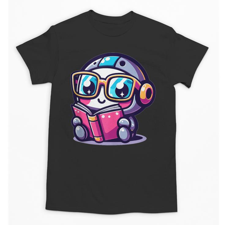 Adorable Book Lover Robot With Reading Glasses Cute Unisex T-Shirt