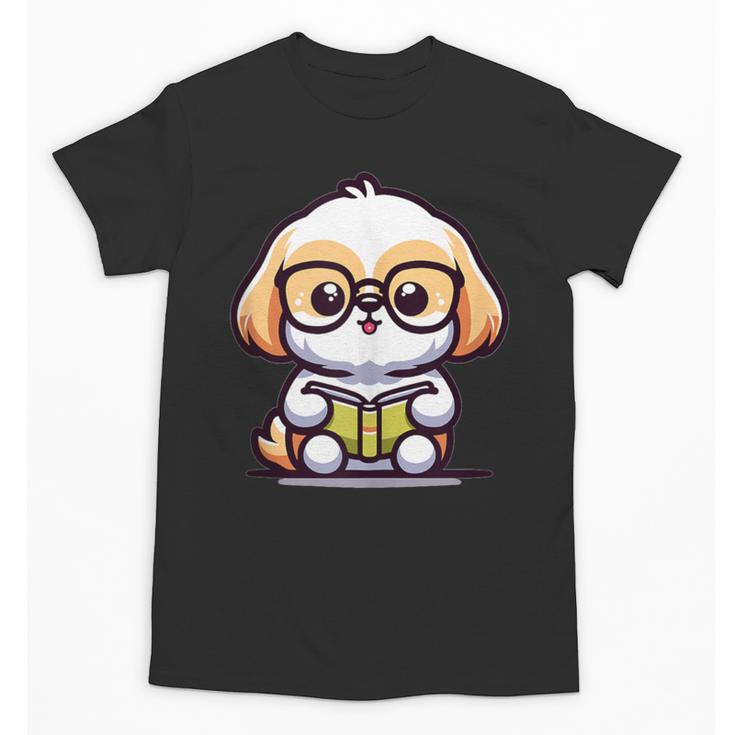 Adorable Book Lover Shih Tzu With Reading Glasses Cute Unisex T-Shirt