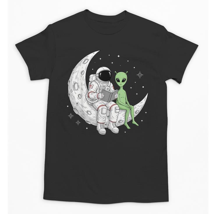 Astronaut Reading Book To Alien Moon Space Book Lover Men Unisex T-Shirt