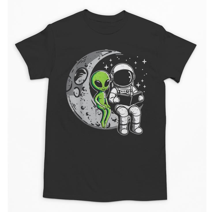 Astronaut Reading Book To Alien Moon Space Women Kids Men Unisex T-Shirt