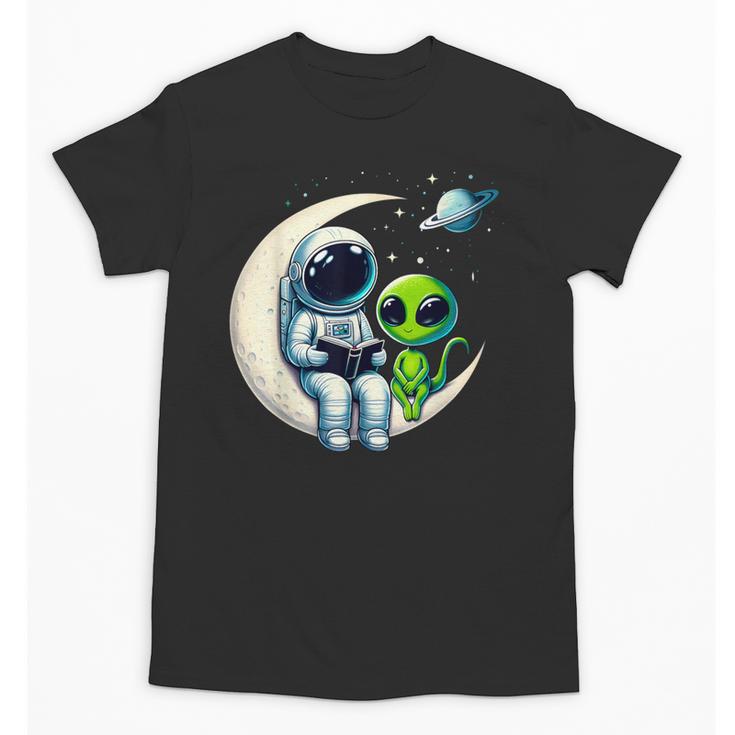 Astronaut Reading Book To Alien Shirt Moon Space Lover Kids Unisex T-Shirt