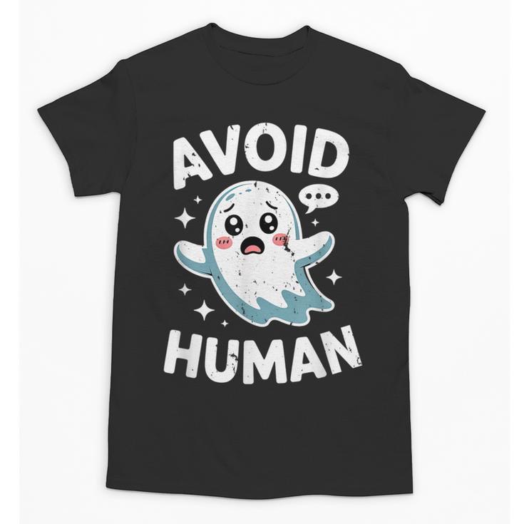 Avoid Humans Cute Kawaii Pastel Ghost Introvert Saying Unisex T-Shirt