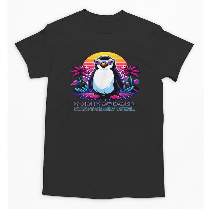 Awkward But Loyal Penguin Synthwave Vapowave Introvert Unisex T-Shirt