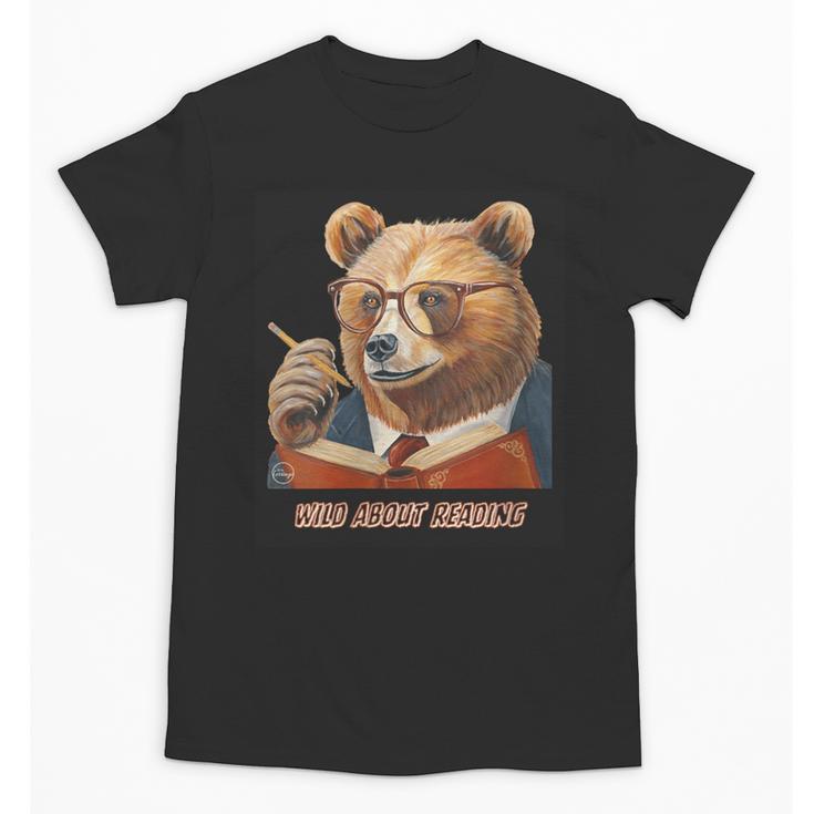 Bear Reading Book Glasses Library Zoo Teacher School Animal Unisex T-Shirt