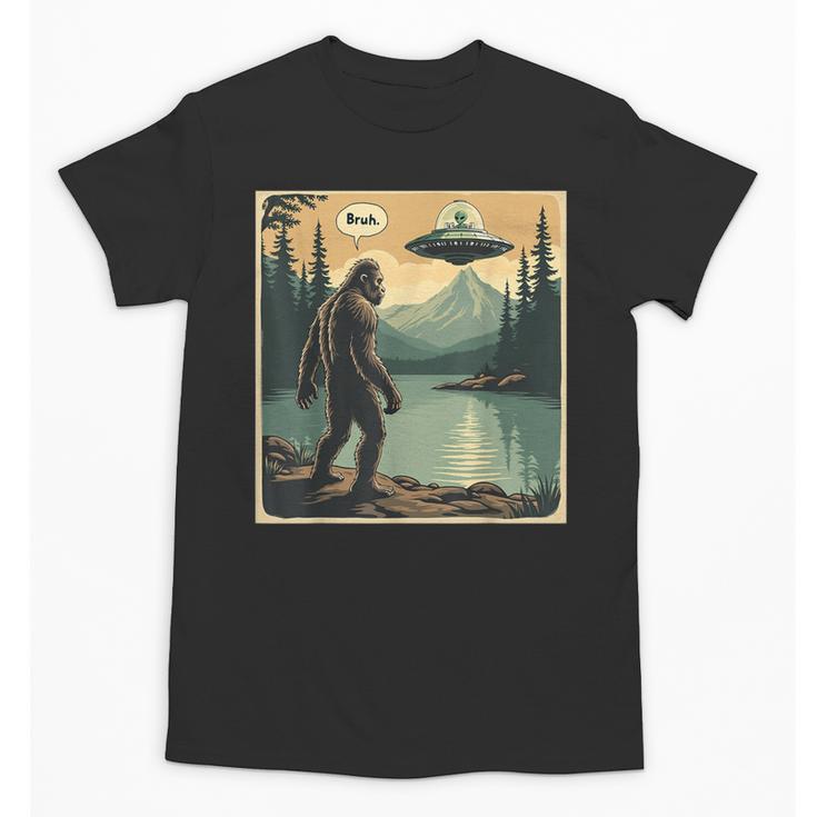 Bigfoot Sasquatch Alien Spaceship UFO Introvert Bruh Unisex T-Shirt