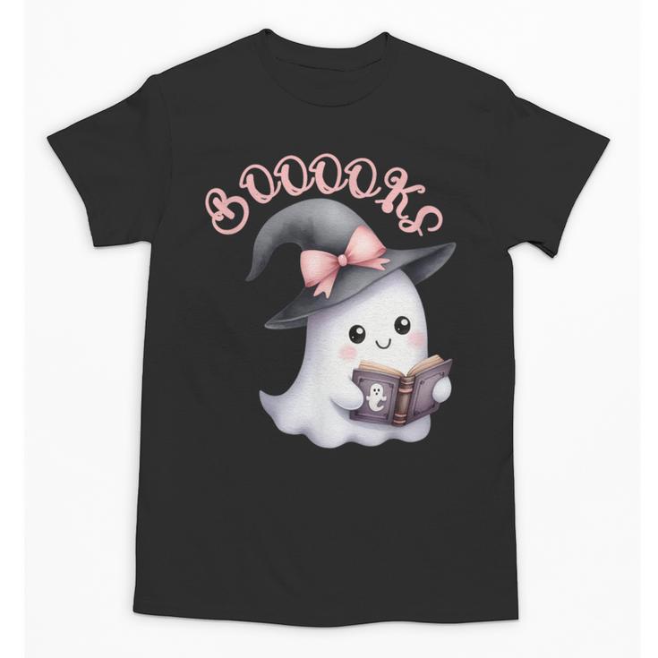 Boo Ghost Books Coquette Bow Halloween Women School Teacher Unisex T-Shirt