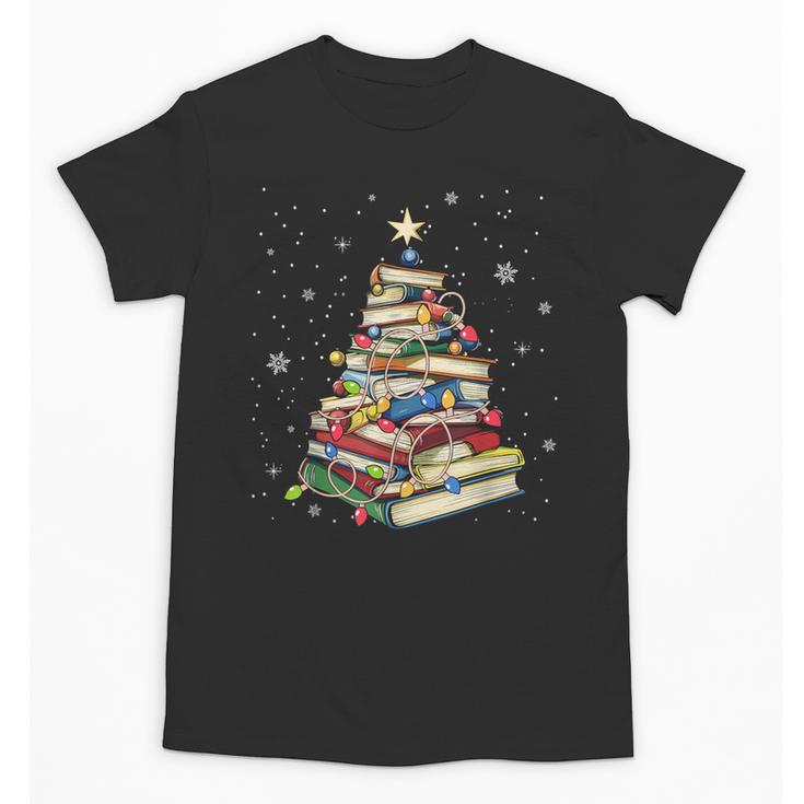 Book Christmas Tree Teacher Book Lover Crew Neck Modern Classic Christmas Small Short Sleeve -Adults -Kids Unisex T-Shirt
