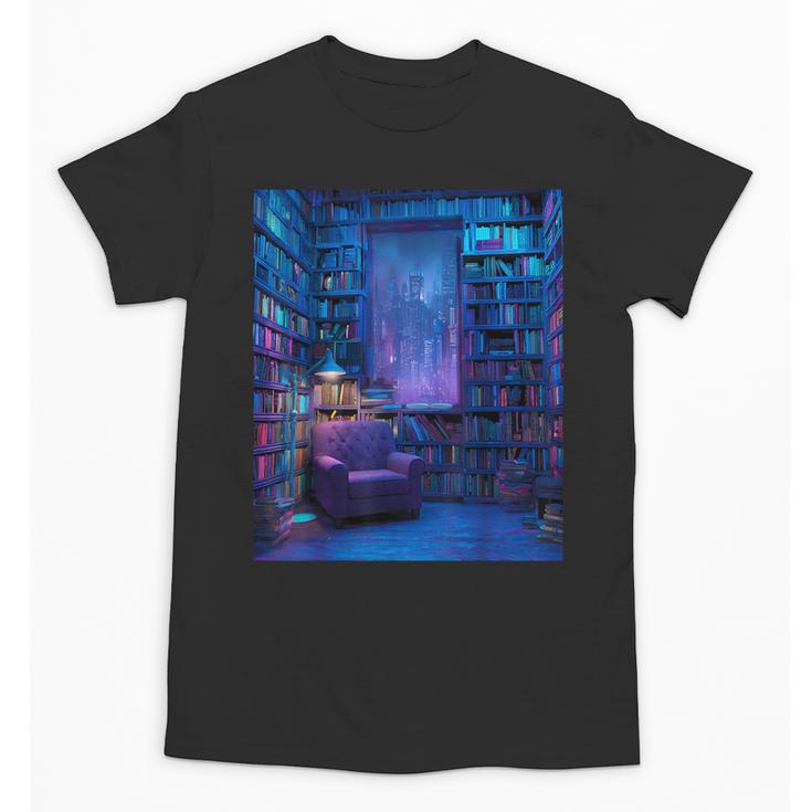 Book Library Bookshelf Armchair Window Pattern Print Unisex T-Shirt