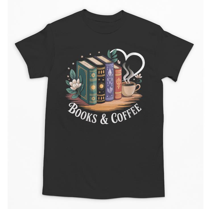 Books And Coffee Book Lover Bookish Green Book Theme Reading Unisex T-Shirt