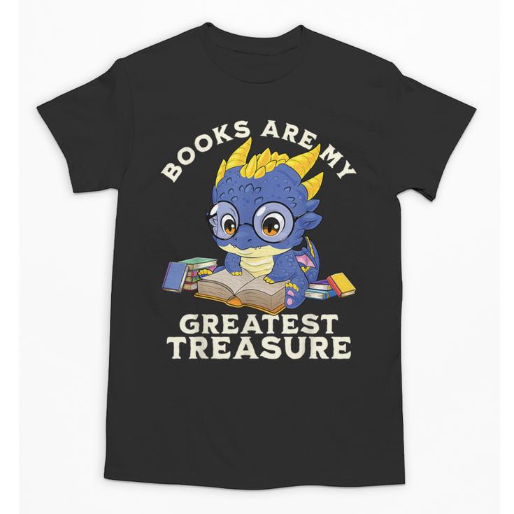Books Are My Greatest Treasure Kawaii Dragon Reading Books Unisex T-Shirt