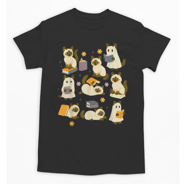 Books Lover Bookish Ghost Himalayan Cat Reading Halloween Unisex T-Shirt