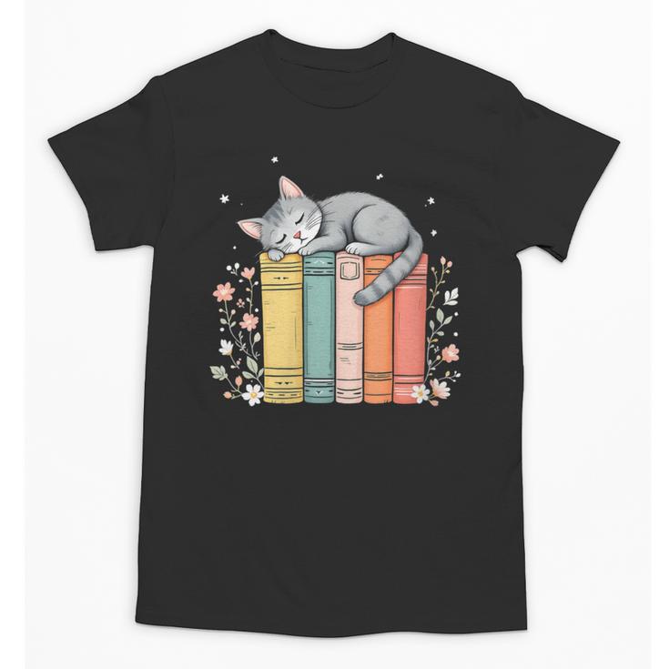 Books Lover Cute Sleepy Cat Relax Reading Vibe Unisex T-Shirt