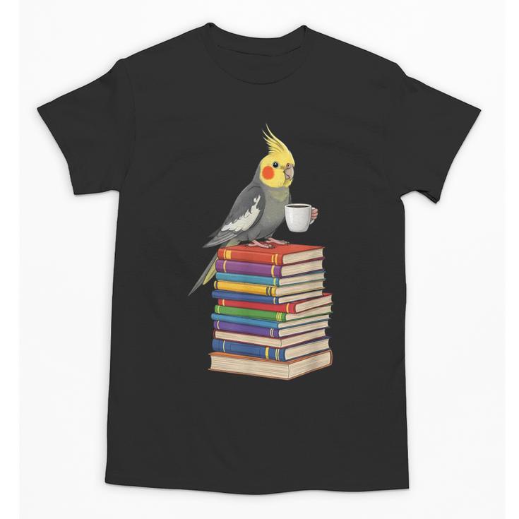 Bookworm Cockatiel Bird Reading Books Drinking Coffee Lover Unisex T-Shirt