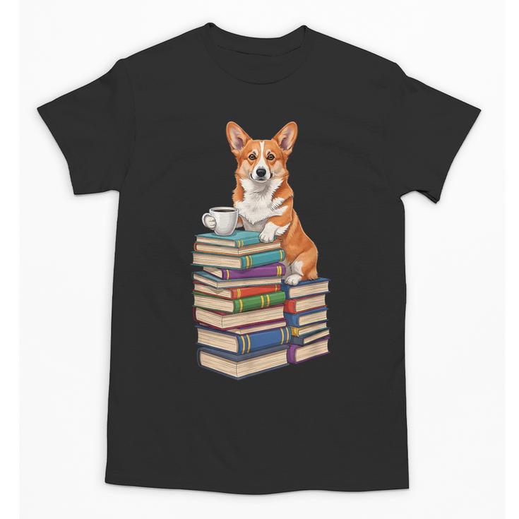 Bookworm Corgi Reading Books Drinking Coffee Dog Lover Unisex T-Shirt