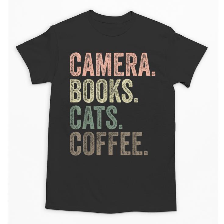 Camera Books Cats And Coffee Lover Photography Men Women Unisex T-Shirt