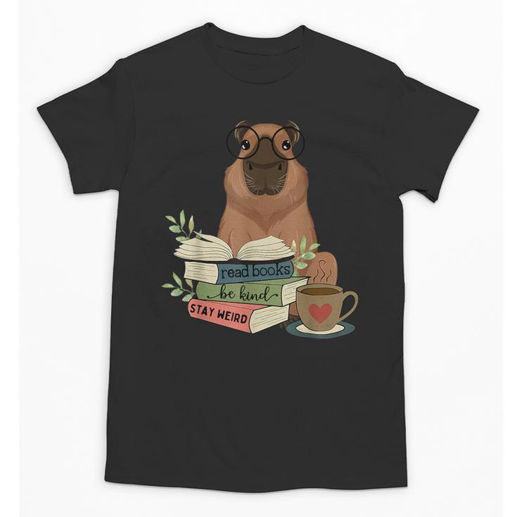 Capybara Glasses Reading Books Capybara Nerd Bookworm Unisex T-Shirt