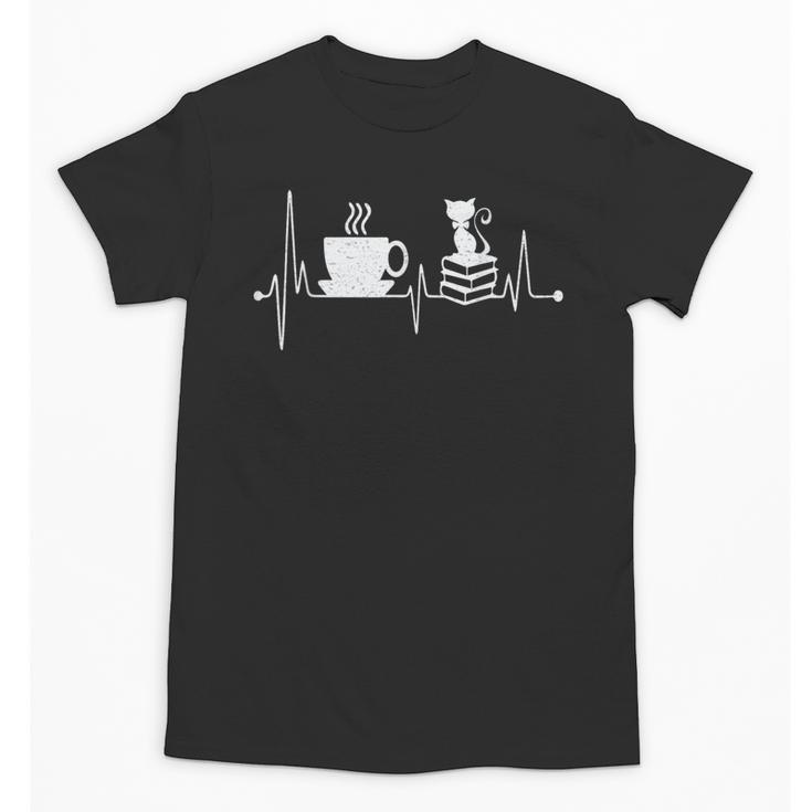 Cat Book Coffee Lover Heartbeat Cat Lover Book Lover Unisex T-Shirt