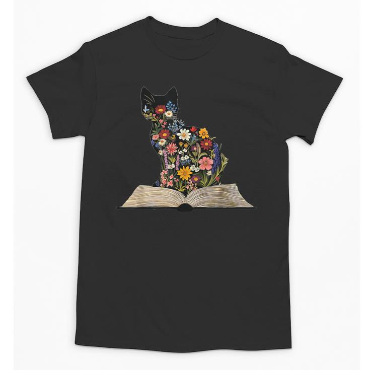 Cat Book Flowers Unisex T-Shirt