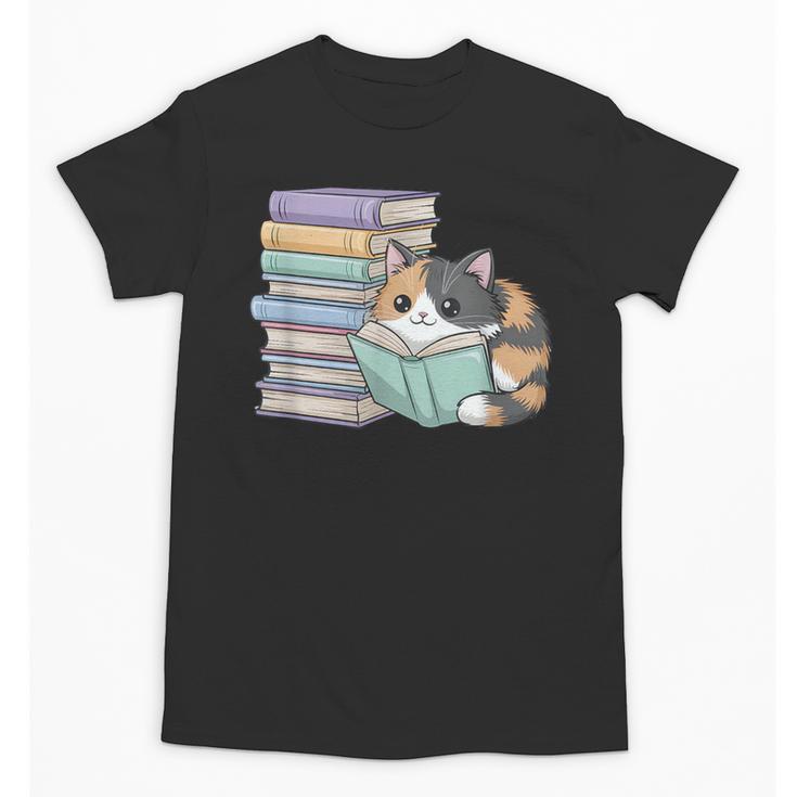 Cat On Books Pets Cats Reading Book Nerd Read Reader Bookcat Unisex T-Shirt