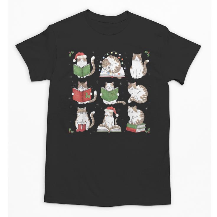 Cat Reading Book Funny Christmas Cat Book Lover Librarian Men Women Kids Unisex T-Shirt