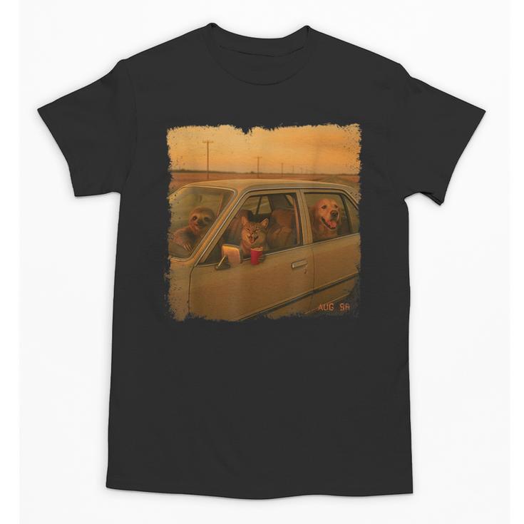 Cat Sloth Dog Retro Nostalgia Roadtrip Photo Unisex T-Shirt