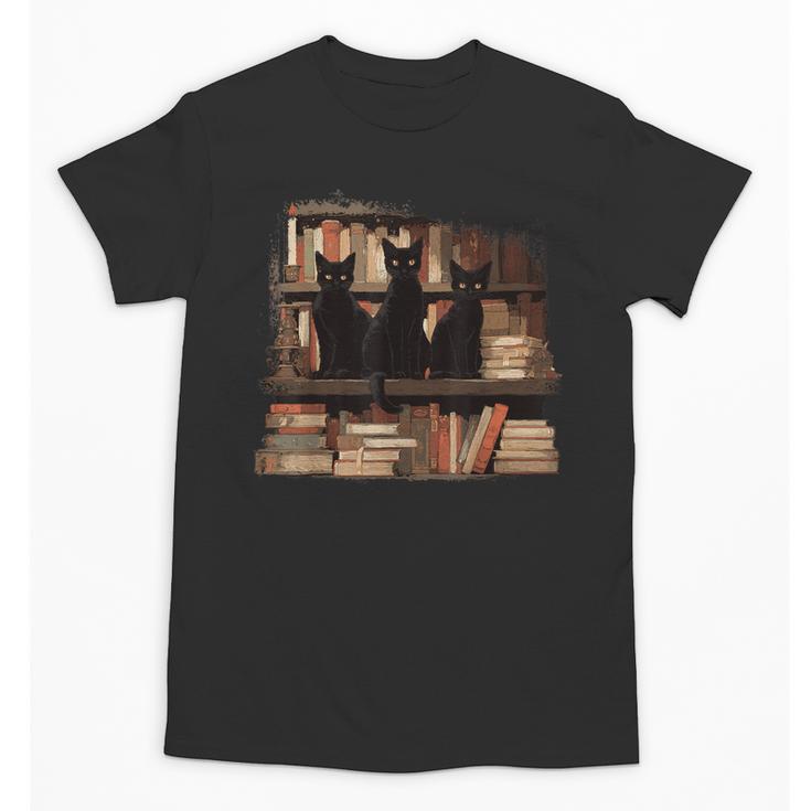 Cats Antique Books Academia Library Aesthetic Bookworm Unisex T-Shirt