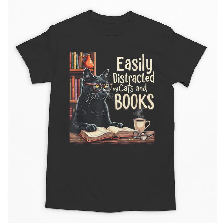 Cats And Books Book & Cat Lover Easily Distracted By Unisex T-Shirt