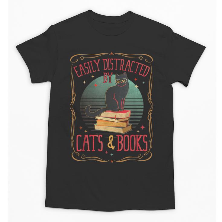 Cats And Books Lover Reading Literary Feline Humor Unisex T-Shirt
