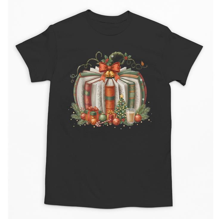 Christmas Book Pumpkin Reading Holiday Lovers Teacher Unisex T-Shirt