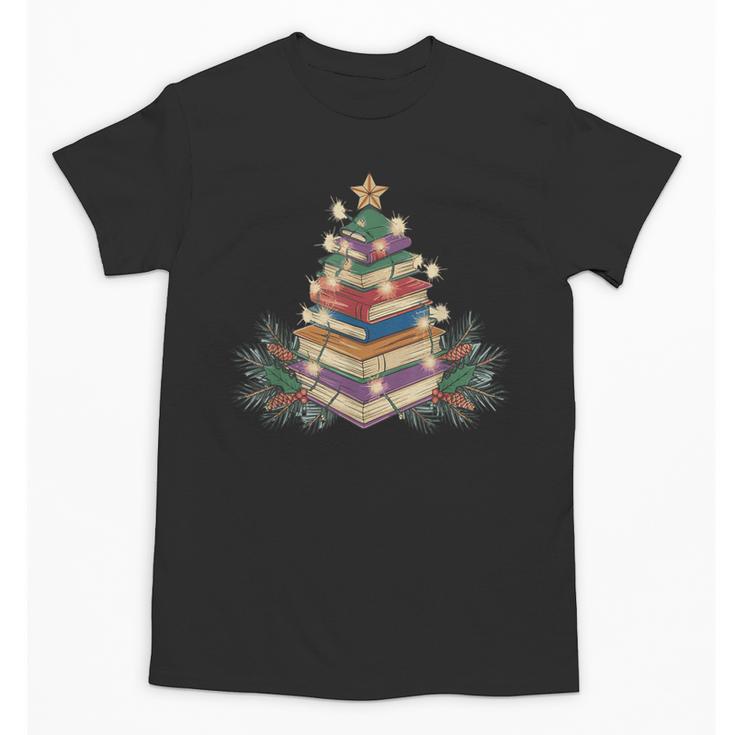 Christmas Book Reading Reader Xmas Bibliophile -Adult Christmas Tree Book Modern Unisex T-Shirt