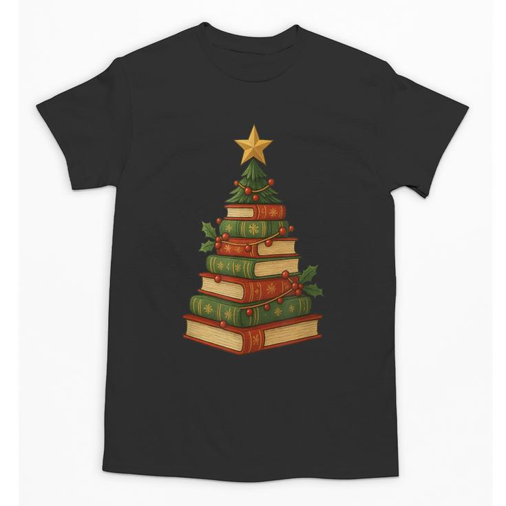 Christmas Book Tree Bookshelf Holiday For Readers Librarians Unisex T-Shirt