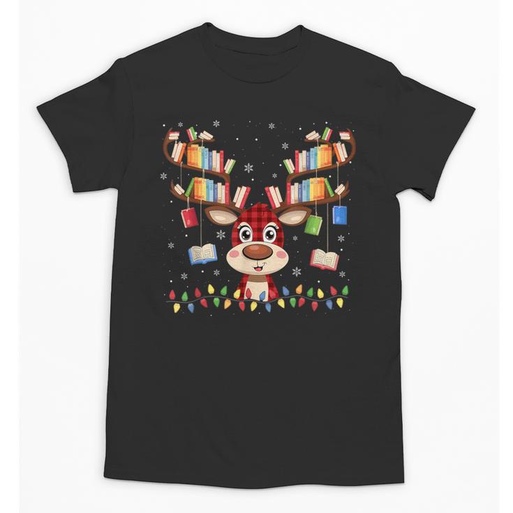 Christmas Librarian Reindeer Matching Book Lover Unisex T-Shirt