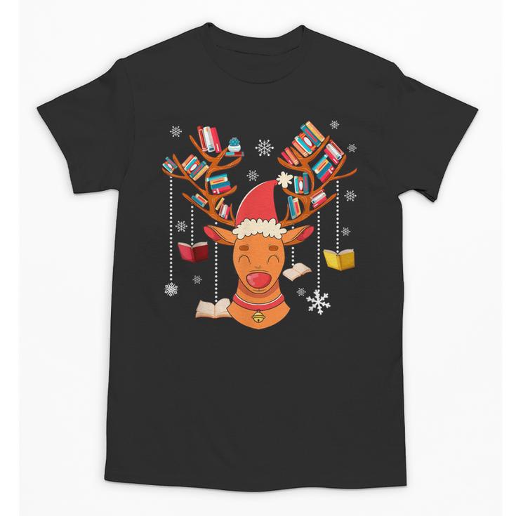 Christmas Librarian Reindeer Xmas Book Teachers Love Reading Unisex T-Shirt