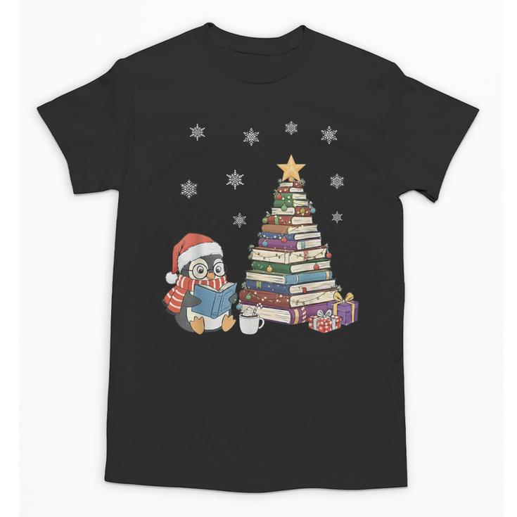 Christmas A Penguin Reading Book Snowflake Cocoa Hot Teacher Unisex T-Shirt