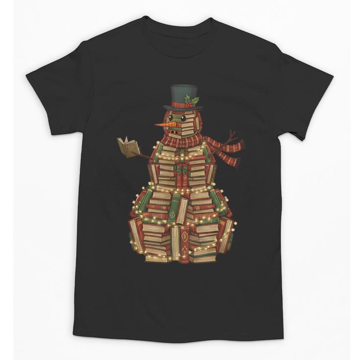 Christmas Snowman Made Of Books Holiday Reading Xmas Unisex T-Shirt