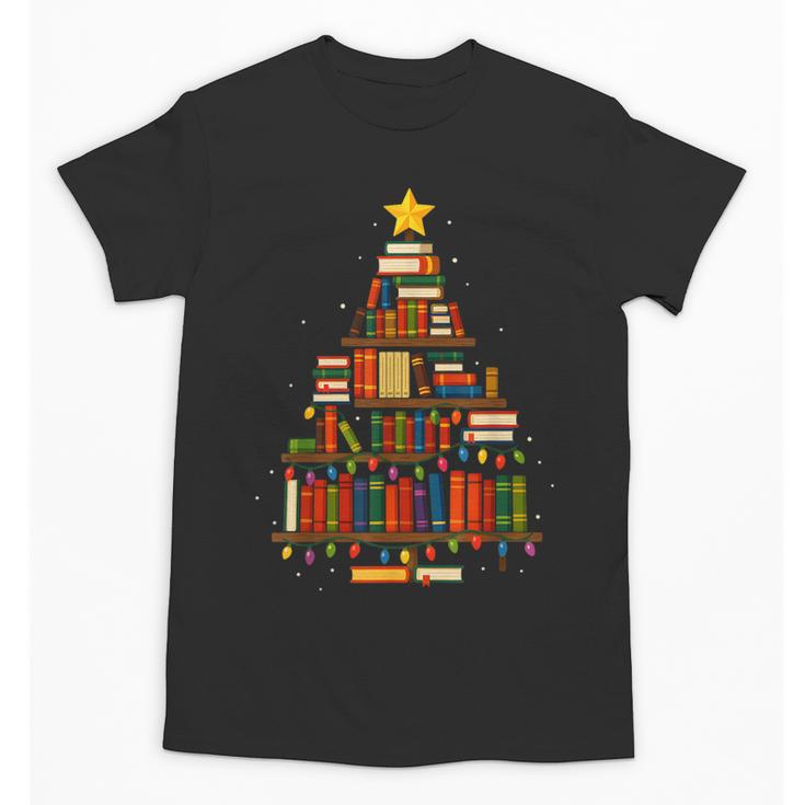 Christmas Tree Bookshelf Book Lover Library Men Women Kids Unisex T-Shirt
