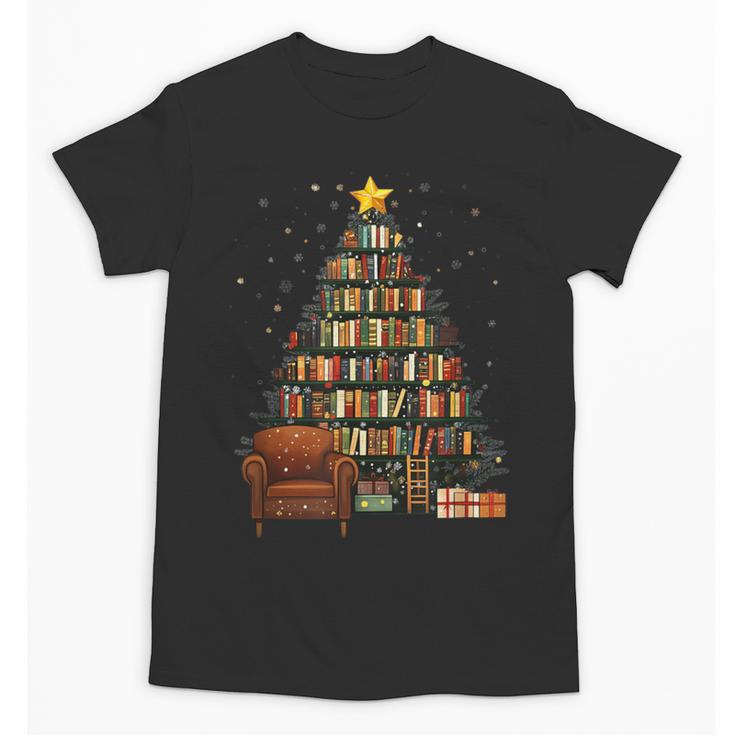Christmas Tree Bookshelf Book Lover Library Unisex T-Shirt
