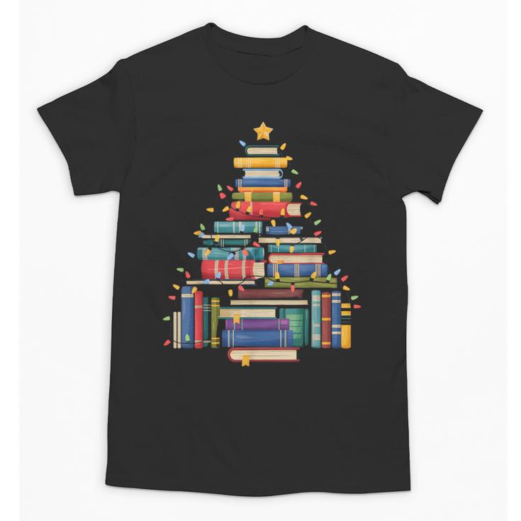 Christmas Tree Made Of Books Librarian Reader Holiday Unisex T-Shirt