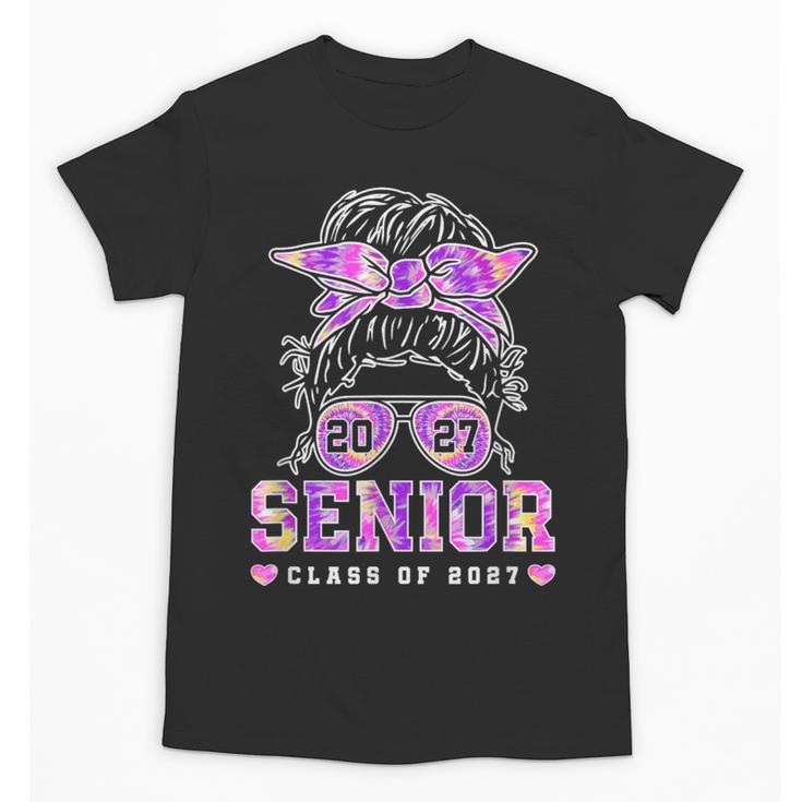 Class Of 2027 Senior Coquette Bow Messy Hair 26 Graduation Unisex T-Shirt