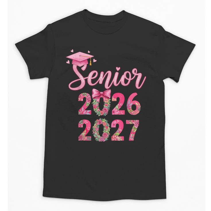 Coquette Pink Bow Flowers Senior 2026 2027 Graduation Unisex T-Shirt