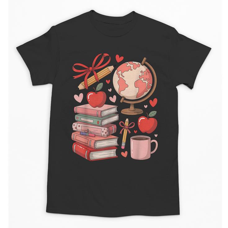 Coquette Teacher School Supplies Bows Books Globe Apple Cute Unisex T-Shirt