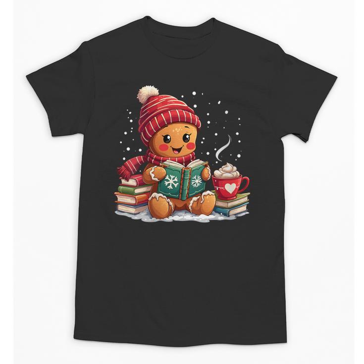 Cozy Gingerbread Christmas Reading Book Xmas Snowflakes Fall Unisex T-Shirt